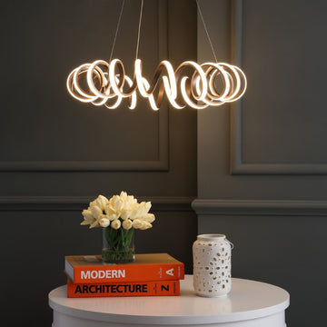 Cursive 24" Adjustable Spiral Integrated LED Metal Chandelier Ceiling Light - JONATHAN Y